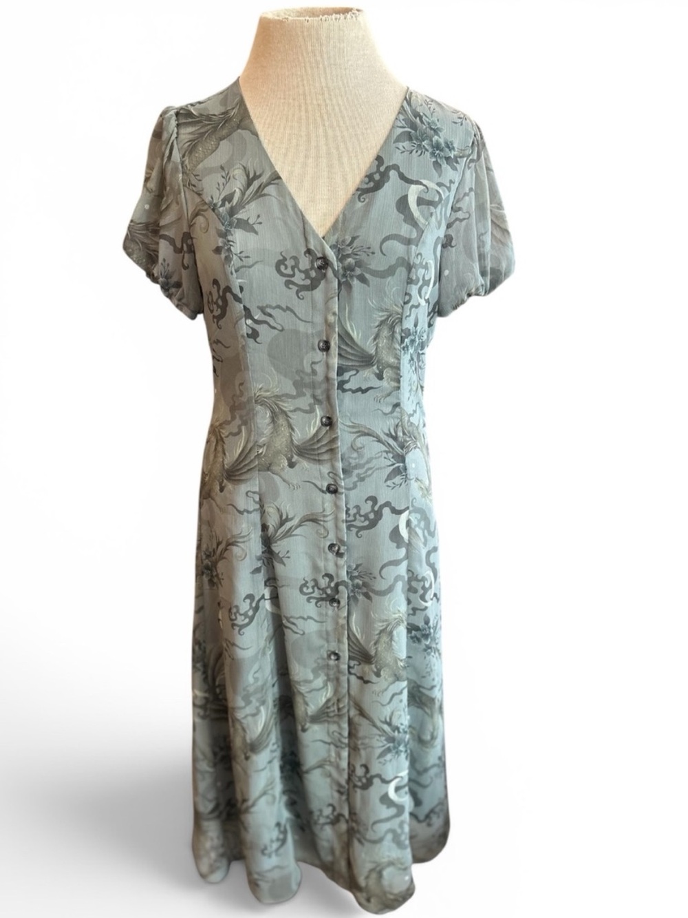 DISTURBIA Dragon Floral Slip Maxi Dress in Sage Green US6